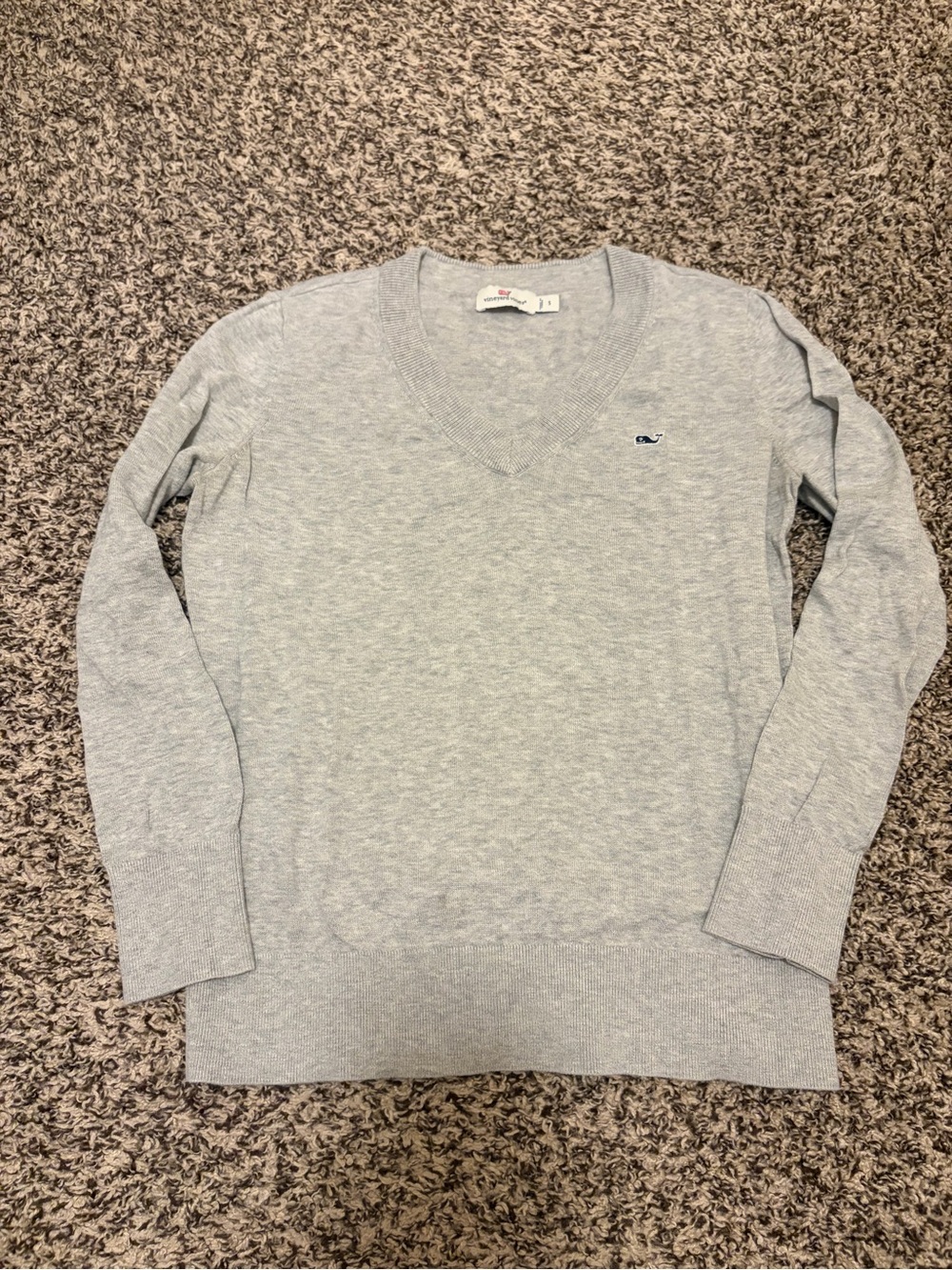 Vineyard Vines Light Gray V-Neck Sweater with Whale Logo